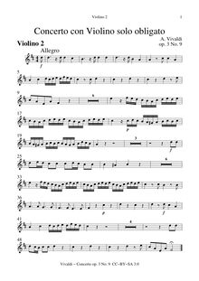 Partition violons II, violon Concerto, D major, Vivaldi, Antonio