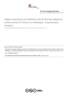Règles et technique de la définition dans le droit des obligations et des contrats en France et en Allemagne : la synecdoque française - article ; n°1 ; vol.36, pg 7-57