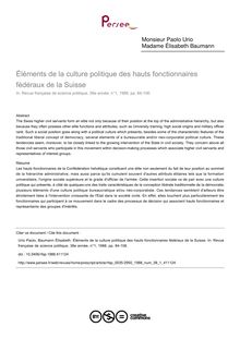 Éléments de la culture politique des hauts fonctionnaires fédéraux de la Suisse - article ; n°1 ; vol.38, pg 84-106