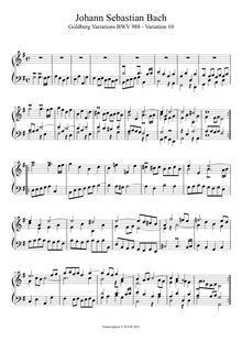 Partition Variation 10, Goldberg-Variationen, Goldberg Variations ; Aria mit 30 Veränderungen ; Clavier-Übung IV