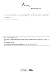 Le partenariat dans la gestion des fonds structurels : la situation française - article ; n°1 ; vol.8, pg 114-139