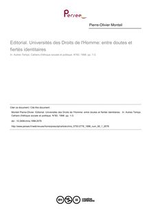 Editorial. Universités des Droits de l Homme: entre doutes et fiertés identitaires  - article ; n°1 ; vol.60, pg 1-3