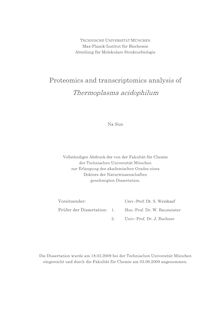 Proteomics and transcriptomics analysis of Thermoplasma acidophilum [Elektronische Ressource] / Na Sun