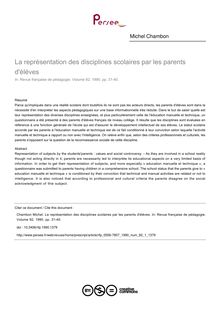 La représentation des disciplines scolaires par les parents d éléves - article ; n°1 ; vol.92, pg 31-40