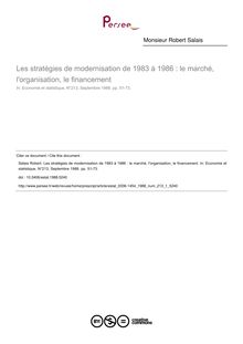 Les stratégies de modernisation de 1983 à 1986 : le marché, l organisation, le financement - article ; n°1 ; vol.213, pg 51-73