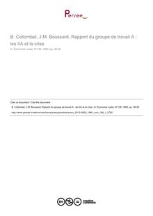 B. Collombel, J.M. Boussard, Rapport du groupe de travail A : les IIA et la crise  ; n°1 ; vol.138, pg 38-39