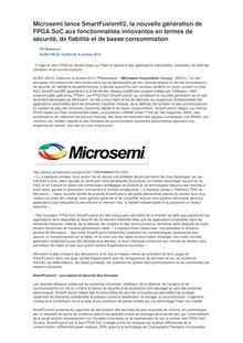 Microsemi lance SmartFusion®2, la nouvelle génération de FPGA SoC aux fonctionnalités innovantes en termes de sécurité, de fiabilité et de basse consommation