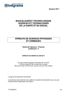 Sujet Bac ST2S 2017 - Sciences Physiques et Chimiques