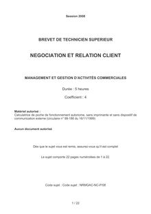 Management et gestion d activités commerciales 2008 BTS Négociation et relation client