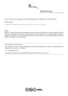Les vases du groupe des Matignons à Barzan (Charente-Maritime) - article ; n°1 ; vol.69, pg 408-416