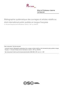 Bibliographie systématique des ouvrages et articles relatifs au droit international public publiés en langue française   ; n°1 ; vol.3, pg 938-978