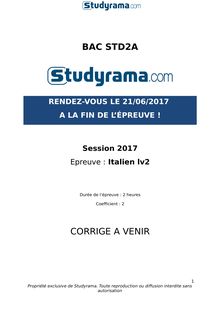 Corrigé Bac STD2A 2017 - LV2 Italien