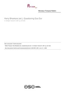 Harry Bhaskara (ed.), Questioning Gus Dur  ; n°1 ; vol.61, pg 221-222