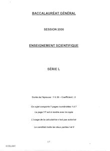 Enseignement scientifique 2006 Littéraire Baccalauréat général