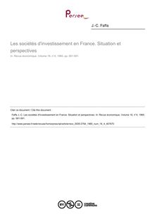 Les sociétés d investissement en France. Situation et perspectives - article ; n°4 ; vol.16, pg 581-591