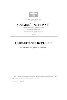 Résolution Européenne sur la relance de l’Europe de la défense