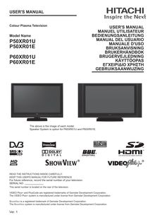 Notice TV Plasma Hitachi  P50XR01E