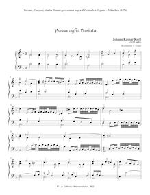 Partition Passacaglia Variata, Toccate, Canzoni, et altre Sonate, per sonare sopra il Cembalo o Organo