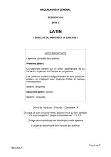 Sujet BAC 2015 - Série L - Latin
