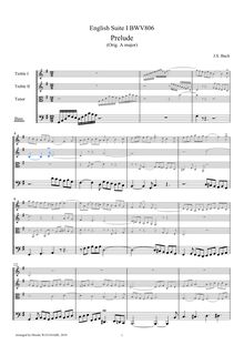 Partition viole de basse, anglais  No.1, BWV 806, A major, Bach, Johann Sebastian par Johann Sebastian Bach
