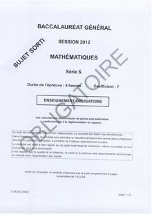 Sujet du bac serie S 2012: Mathématiques épreuve obligatoire-métropole