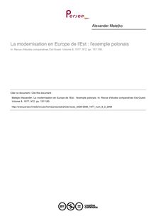 La modernisation en Europe de l Est : l exemple polonais - article ; n°2 ; vol.8, pg 157-180