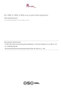 De 1962 à 1968, le Midi a eu la plus forte expansion démographique  - article ; n°1 ; vol.2, pg 73-74