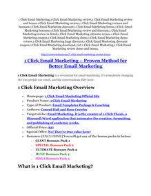 1 Click Email Marketing Review & 1 Click Email Marketing $16,700 bonuses