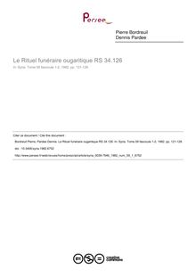 Le Rituel funéraire ougaritique RS 34.126 - article ; n°1 ; vol.59, pg 121-128