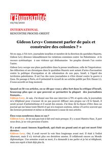 Gideon Levy - Comment parler de paix et construire des colonies