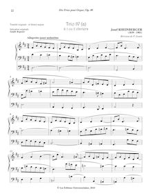 Partition No.4 Trio (Version en D major), 10 Trios pour orgue, Rheinberger, Josef Gabriel