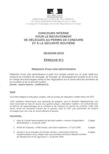 Note administrative 2010 Concours Interne Délégué au Permis de Conduire et à la Sécurité Routière