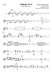 Partition hautbois 1/2, Symphony No.4, D major, Mozart, Wolfgang Amadeus