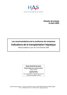 Indications de la transplantation hépatique - Dossier de presse