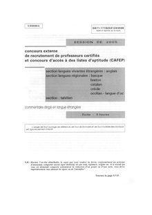 Commentaire dirigé en langue étrangère 2005 CAPES de langues vivantes (Anglais) CAPES (Externe)