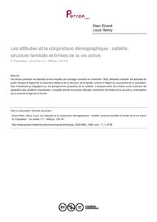 Les attitudes et la conjoncture démographique : natalité, structure familiale et limites de la vie active - article ; n°1 ; vol.11, pg 105-141