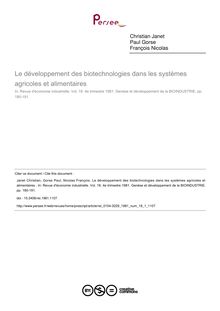 Le développement des biotechnologies dans les systèmes agricoles et alimentaires  - article ; n°1 ; vol.18, pg 180-191