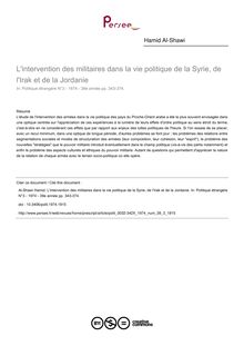 L intervention des militaires dans la vie politique de la Syrie, de l Irak et de la Jordanie - article ; n°3 ; vol.39, pg 343-374