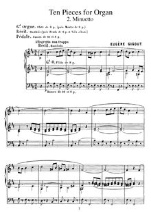Partition , Minuetto, 10 pièces pour orgue, Gigout, Eugène