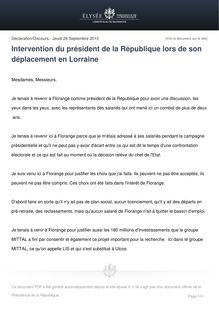Intervention du président de la République lors de son déplacement en Lorraine