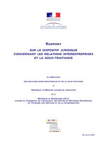Le dispositif juridique concernant les relations interentreprises et la sous-traitance - Rapport du Médiateur des relations inter-entreprises industrielles et de la sous-traitance