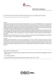 La lecture des textes philosophiques en classe terminale - article ; n°1 ; vol.64, pg 35-47