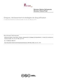 Drogues, déclassement et stratégies de disqualification - article ; n°1 ; vol.42, pg 61-75