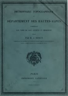 Répertoire topographique du département des Hautes-Alpes