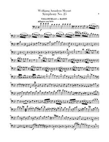 Partition violoncelles / Basses, Symphony No.25, G minor, Mozart, Wolfgang Amadeus par Wolfgang Amadeus Mozart