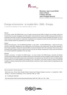 Énergie et économie : le modèle Mini - DMS - Énergie - article ; n°1 ; vol.146, pg 73-85