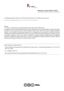 A Dissenting View of Creole Culture in Sierra Leone - article ; n°121 ; vol.31, pg 215-230