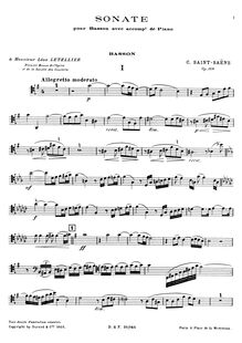 Partition basson , partie (filter), basson Sonata, G major, Saint-Saëns, Camille