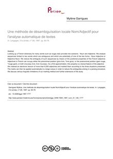Une méthode de désambiguïsation locale Nom/Adjectif pour l analyse automatique de textes - article ; n°126 ; vol.31, pg 60-78