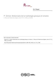 P. Grimal. Dictionnaire de la mythologie grecque et romaine  ; n°2 ; vol.147, pg 234-238